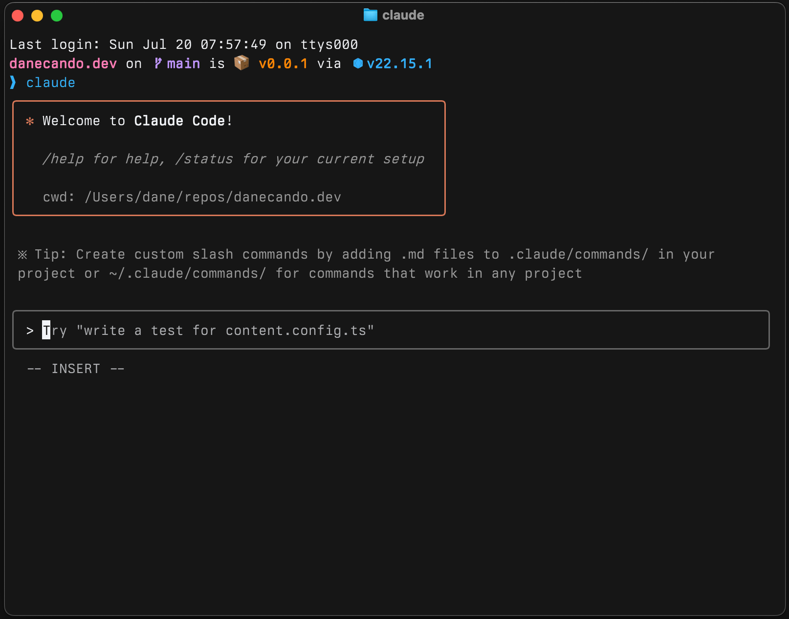Claude Code running in a terminal with a project repository open