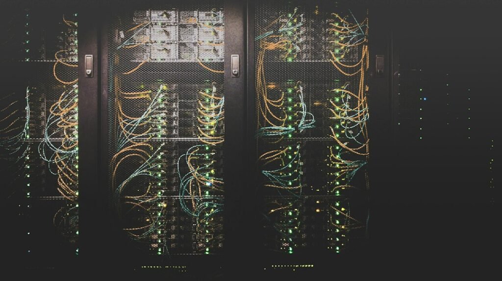 Server racks and network cables, representing the infrastructure behind RAG retrieval